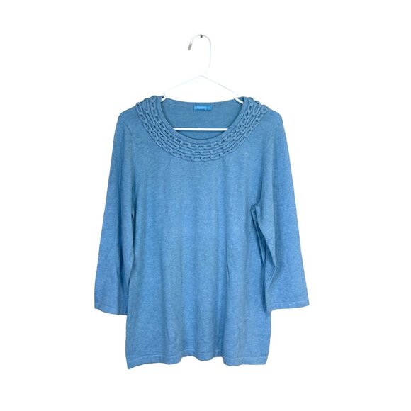 J. Mclaughlin Women's Sweater Cotton Modal Neck Detail Blue Size L - Picture 5 of 8